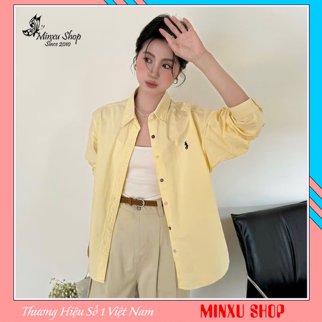 Áo Sơ Mi Thêu Ngựa Dài Tay Chất Thô Mềm Dáng Rộng Mac GiGi Hàng QC Minxu Shop SOM16