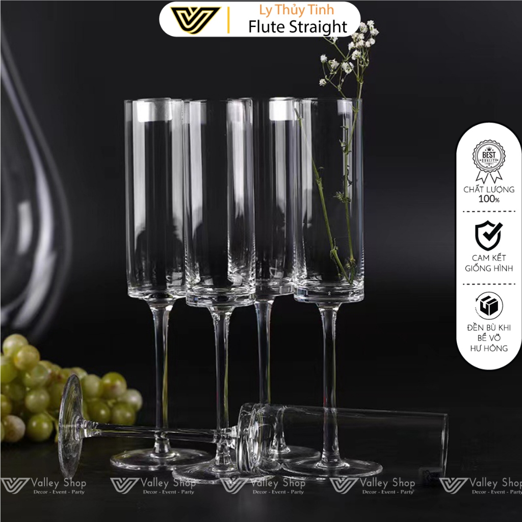 Ly thủy tinh Flute Straight, Flute Champage, Ly uống rượu sang trong trong nhà hàng khách sạn, decor