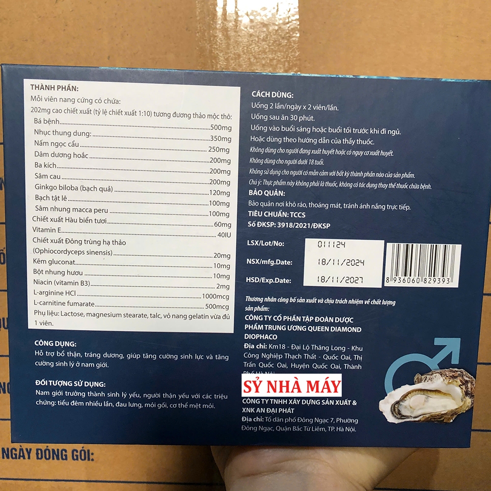 [Che tên SP] Set 2 lọ viên bổ thận HÀU BIỂN - Tinh chất hàu biển giúp bổ thận tăng cường sinh lý