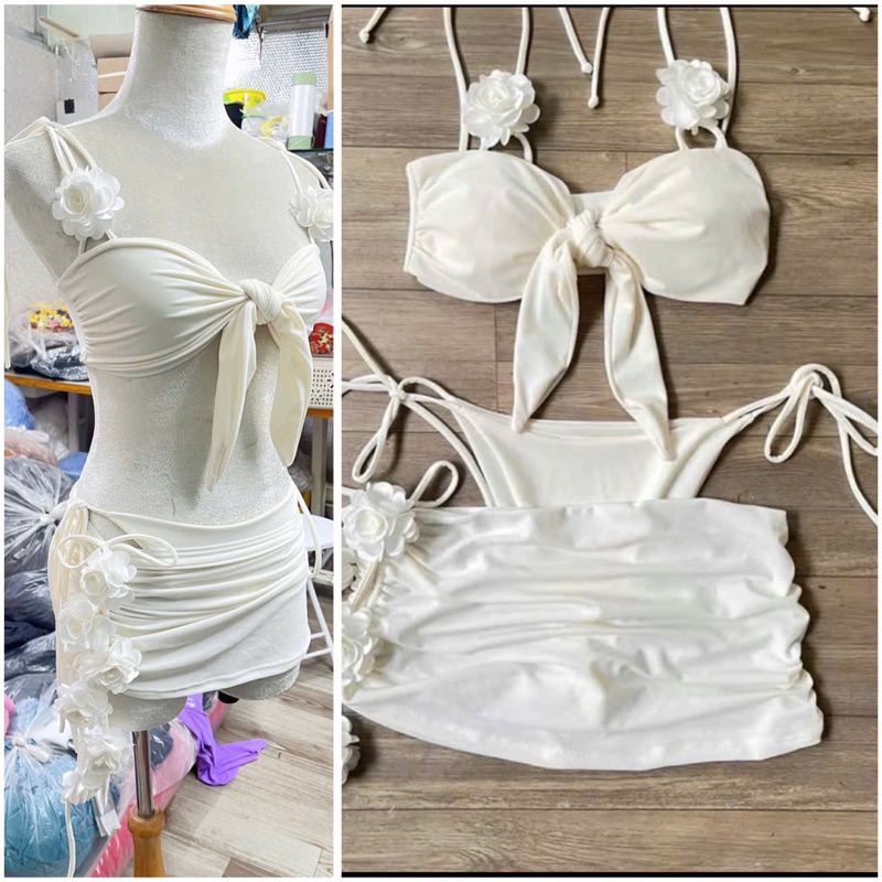 BiKiNi H.T Sét 3 Chi Tiết Bikini Đi Biển Đính Bông Nữ Tính Quyến Rũ Full Màu | BigBuy360 - bigbuy360.vn