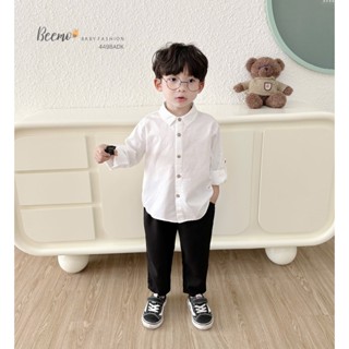 Áo sơ mi cho bé trai dài tay Beemo trơn cổ đức cho bé đi học, đi chơi cho bé 9-24kg 4498ADK