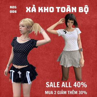 [ XẢ KHO TOÀN BỘ ] Áo thun babytee chấm bi cổ ren vải thun cotton 4C co giãn ôm body Slim-fit Top - Babytee Amy Regods