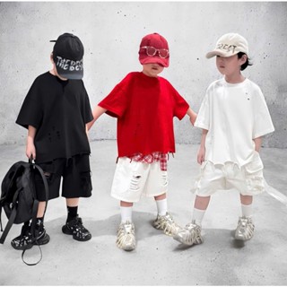 BABYBUYvip - 5033 -((ÁO FOM TO LẤY THEO CHIỀU CAO) Áo phông cộc tay rách có ba màu trắng , đen ,dỏ cho bé trai và gái