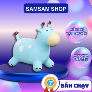 Thú Nhún Bơm Hơi Hình Hươu/Bò Có Nhạc Cho Bé - Chất Liệu Cao Cấp, An Toàn