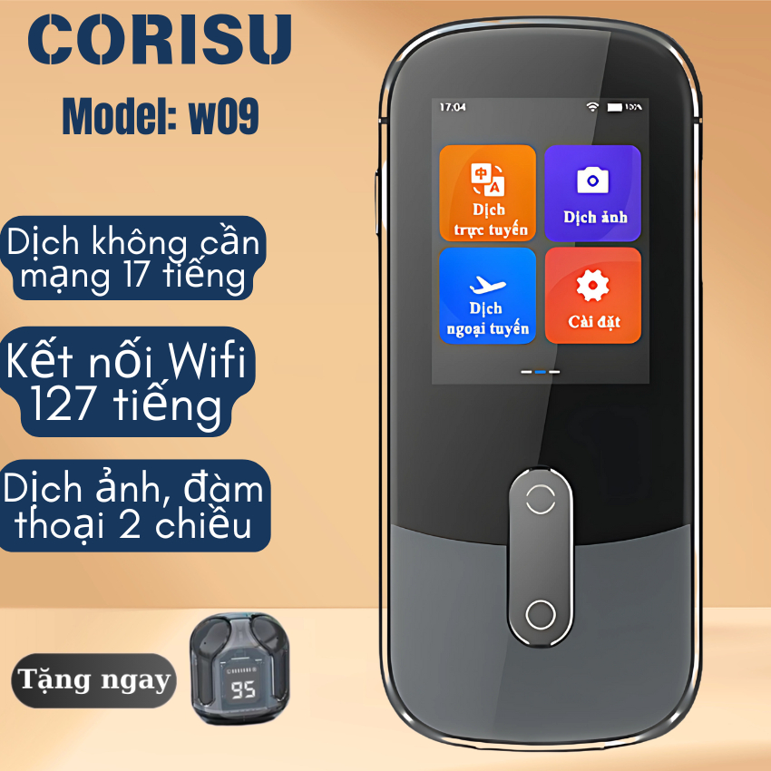 Máy phiên dịch Corisu W09 thông dịch 15 ngôn ngữ không cần kết nối mạng bảo hành chính hãng 12 tháng