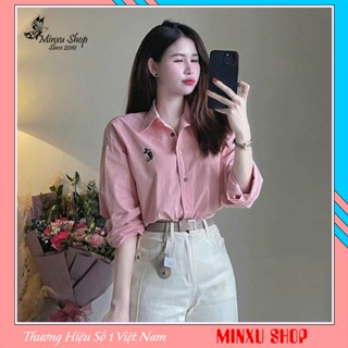 Áo Sơ Mi Thêu Mickey Cúc Sắc Màu Chất Thô Mềm Dáng Rộng Mac GiGi Hàng QC Minxu Shop SOM18