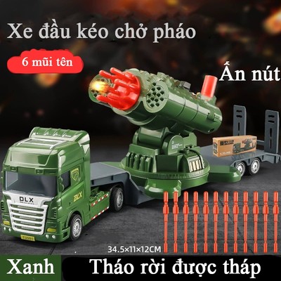 Mô hình đồ chơi xe đầu kéo chở páo KAVY chạy đà quay 360 độ kèm thanh đạn