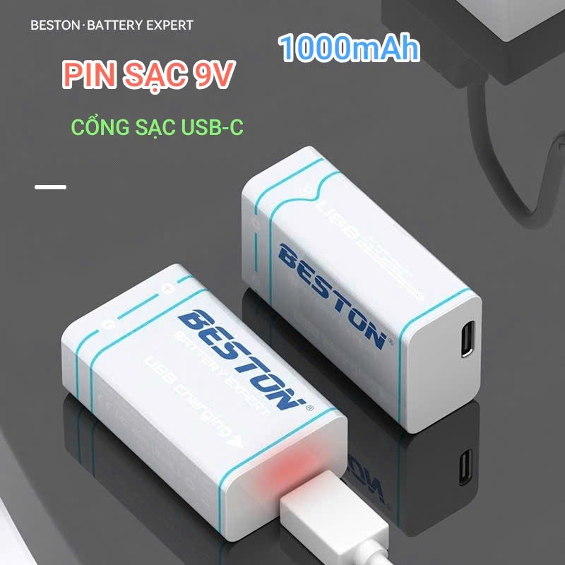 Pin sạc 9v beston cao cấp dung lượng cao 1000mah sạc trực tiếp bằng cáp usb-c