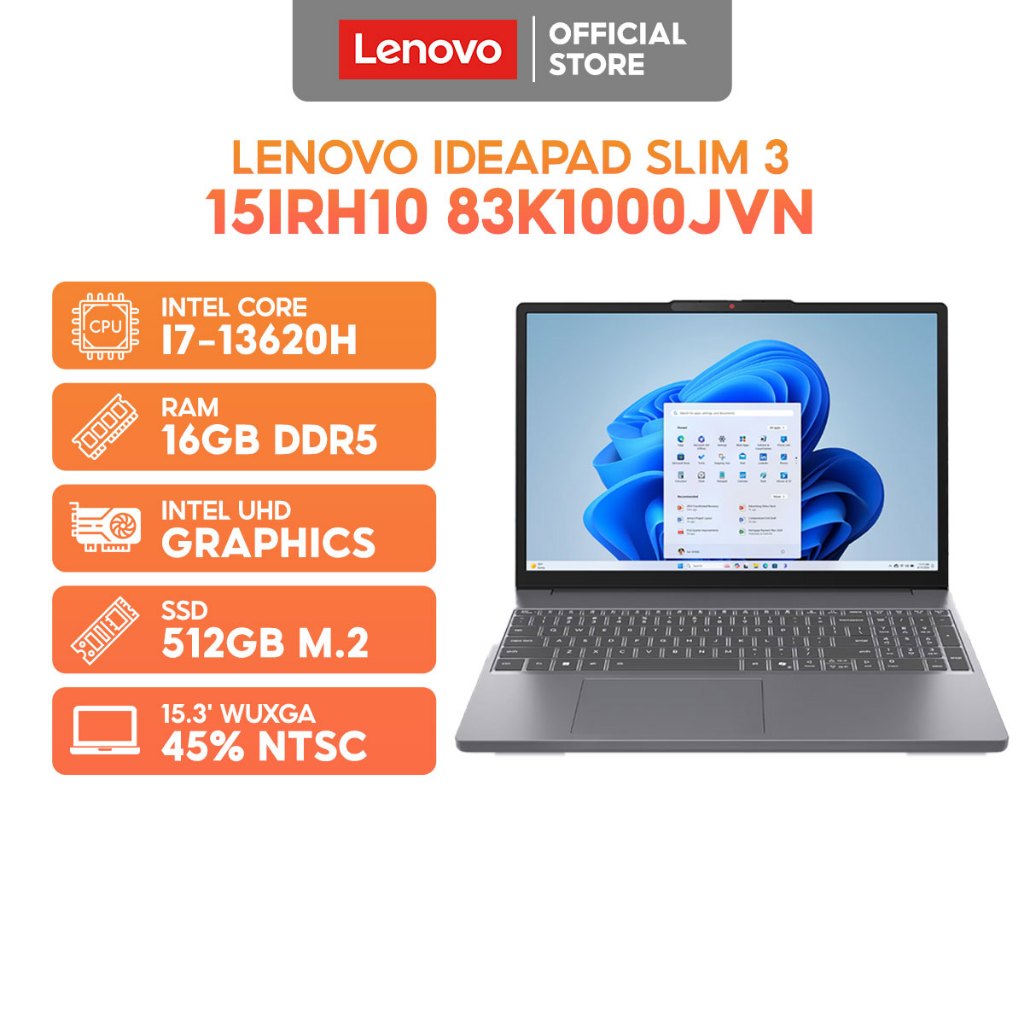 Laptop Lenovo IdeaPad Slim 3 15IRH10 83K1000JVN i7-13620H | 16GB | 512GB | 15.3' WUXGA | Win 11