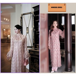 Áo Dài Cách Tân 4 Tà Kim Sa Dáng Suông Cổ Cao Tay Nỡ Siêu Xinh