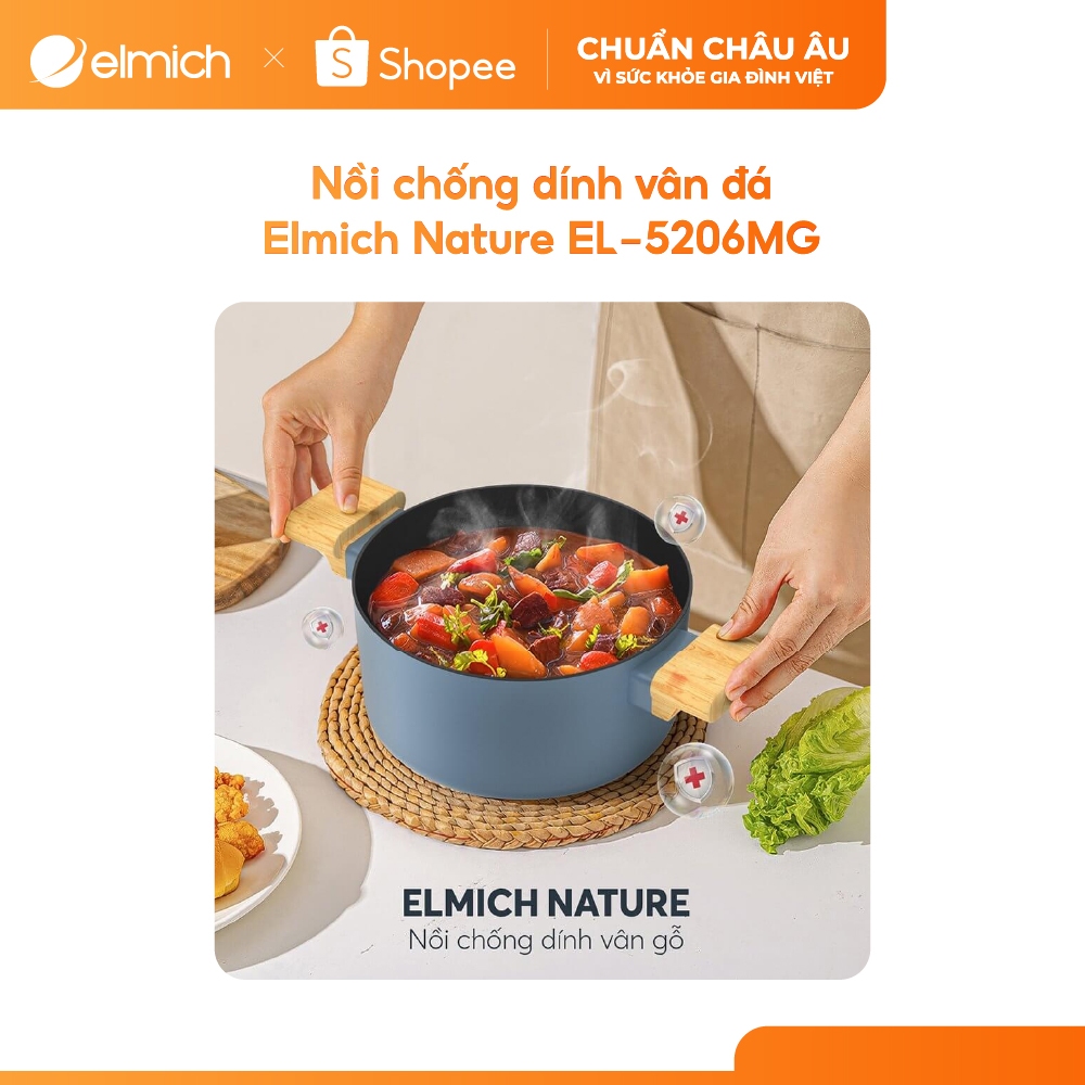 [Outlet S2] Nồi chống dính vân đá Elmich Nature EL-5206MG
