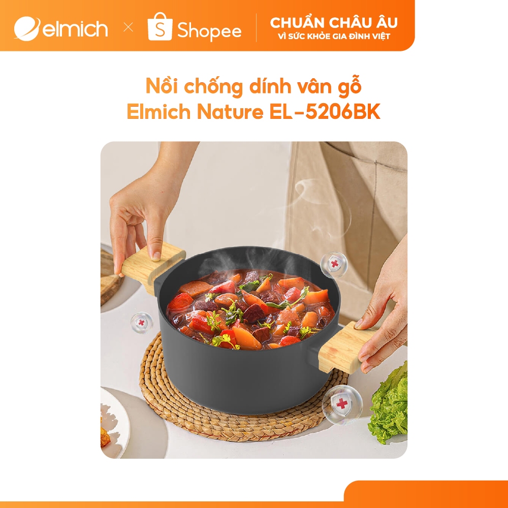 [Outlet S2] Nồi chống dính vân gỗ Elmich Nature EL-5206BK