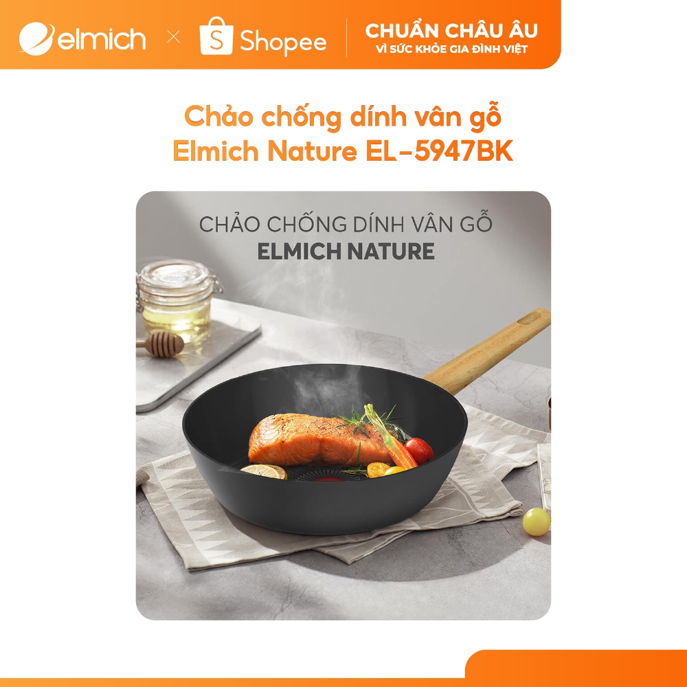 [Outlet S2] Chảo chống dính vân gỗ Elmich Nature EL-5947BK