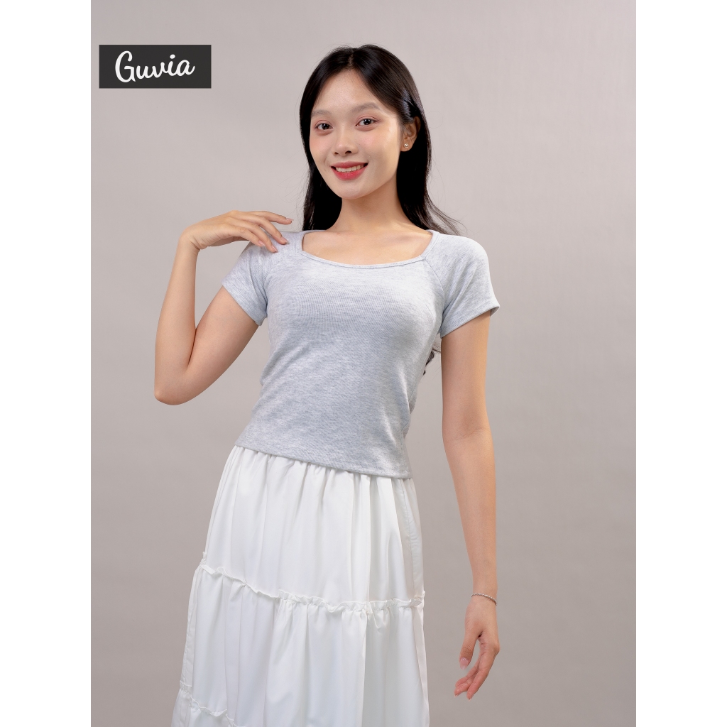 [Bản Mới] Áo Thun Cúp Cổ Vuông Ôm Gọn Tôn Dáng chất tăm mịn mát mặc thoải mái Guvia ADD58 | BigBuy360 - bigbuy360.vn