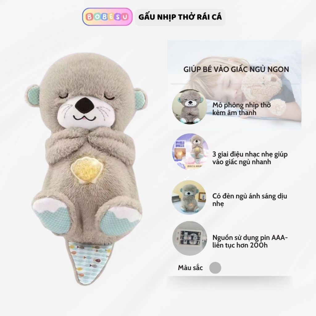 Gấu Bông Nhịp Thở Ru Ngủ  Có Đèn Ngủ, Nhạc Ru, Mô Phỏng Hít Thở Tạo Cảm Giác Giúp Bé Đi Vào Giấc Ngủ