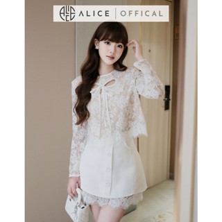 Set Váy Nữ Chất Ren Cao Cấp Alice, Áo Croptop Ren Cổ Khoét Hoa Kèm Chân Váy Tafta Phối Chân Ren Dáng Chữ A S798