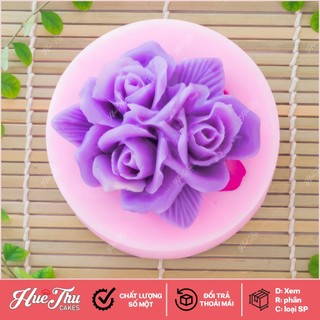  Khuôn silicon hoa Hồng  3 bông  10cm đổ tạo hình cho bánh rau câu 3D 4D 