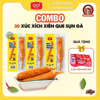 Combo 30 xúc xích sụn gà xiên que 30g thịt heo 80%, xúc xích que ăn liền thơm ngon tặng 4 xúc xích ngô 22g