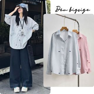 Áo sơ mi bigsize nữ tay dài kẻ sọc họa tiết nơ xinh xắn chất lụa chéo mềm mịn phong cách đơn giản dễ phối đồ - SM181