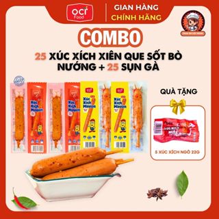 Combo 25 xúc xích sụn gà xiên que 30g + 25 xúc xích xiên que sốt bò nướng 30g, tặng kèm 5 xúc xích ngô 22g