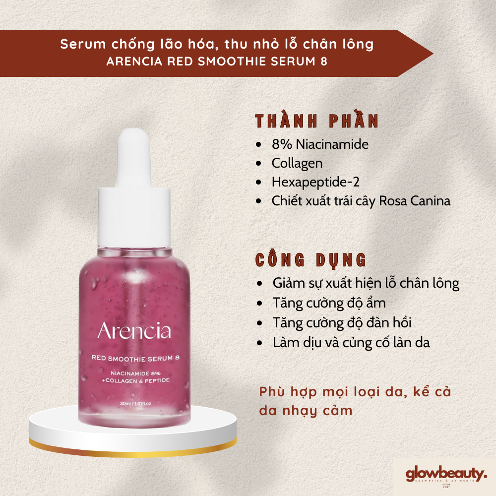 Serum 30ml chống lão hóa, thu nhỏ lỗ chân lông ARENCIA Red Smoothie Serum 8