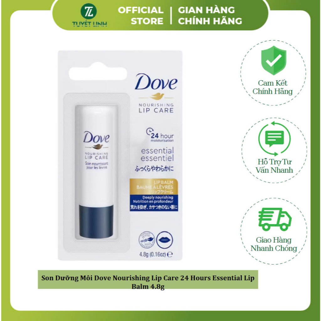 Son Dưỡng Môi Dove Nourishing Lip Care 24 Hours Essential Lip Balm 4.8g