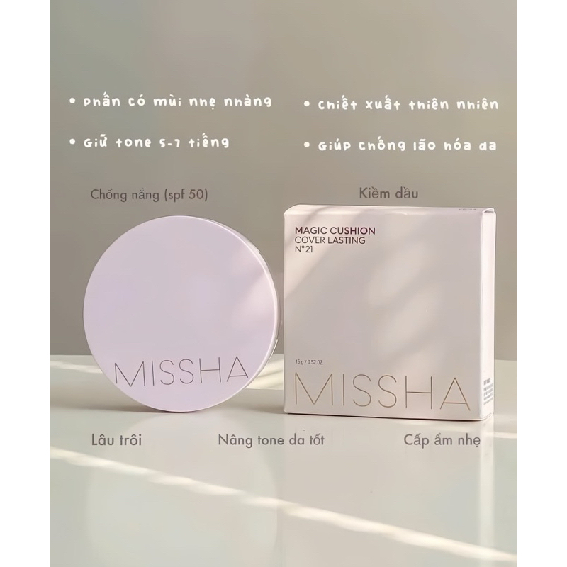 Phấn Nước Cushion Kiềm Dầu Che Phủ Cao MISSHA Cushion SPF50+/PA+++ 15g (Missha Hồng)