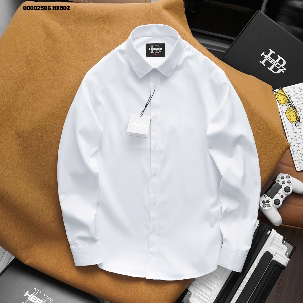 Áo sơ mi full trắng gân chéo nhỏ Heboz form slimfit cao cấp - 00002586