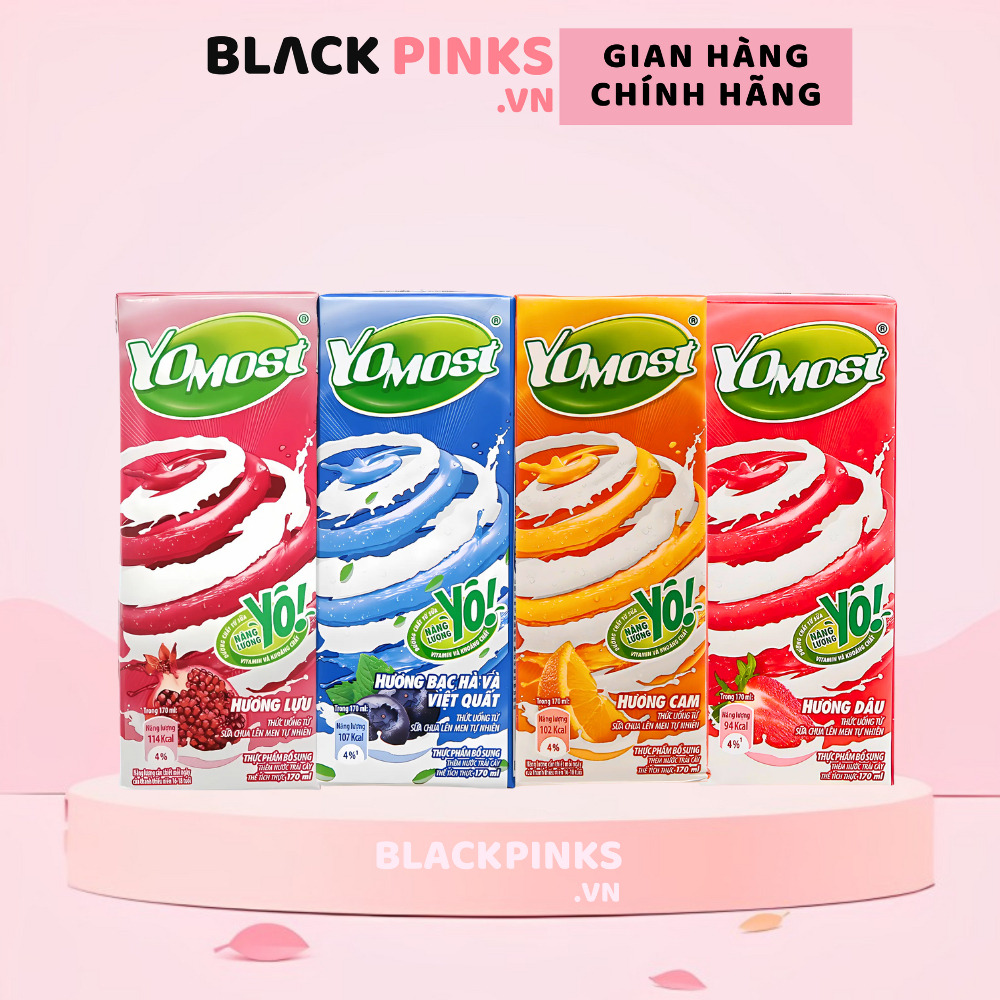 Thùng 48 hộp sữa Yomost vị dâu/cam/lựu/ bạc hà và việt quất hộp 170ml