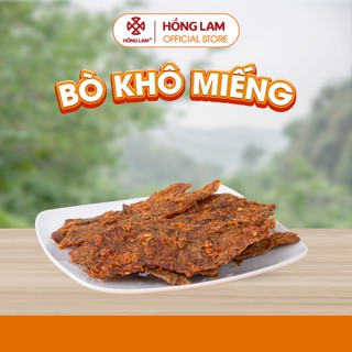 Bò khô miếng Hồng Lam, dạng gói. Có vị thơm cay ngọt, thịt bò chất lượng