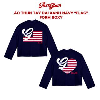  CHÍNH HÃNG - Áo Thun Tay Dài Xanh Navy "FLAG" Raglan UNISEX - Nam Nữ Cotton Cao Cấp Lá Cờ Mỹ - TheGlam 