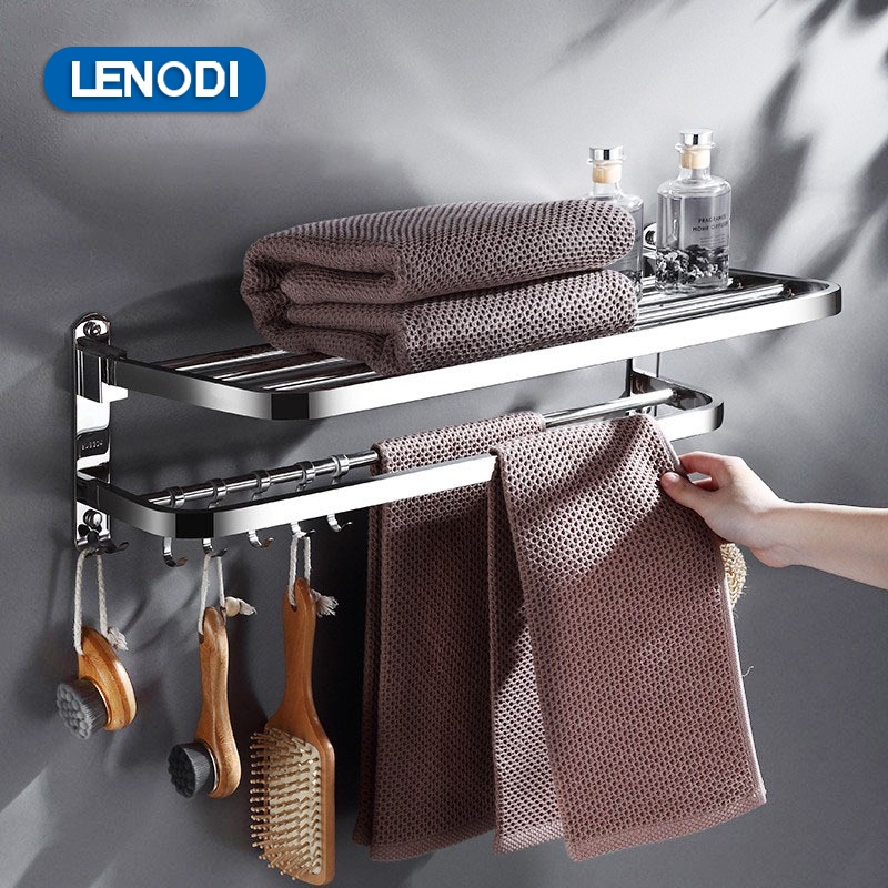 Giá treo khăn nhà tắm dán tường Inox 304,có thể gấp gọn để đồ,Móc di động,nhiều kích thước tuỳ chọn