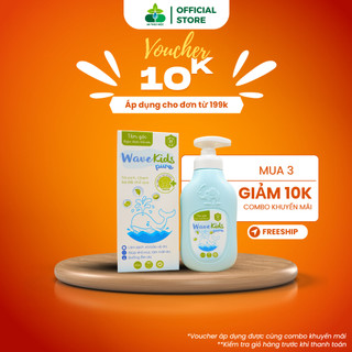 Sữa tắm gội thảo dược trẻ em Wavekids Pure chai 250ml giúp làm sạch da, ngừa mẩn ngứa rôm sảy, an toàn cho bé