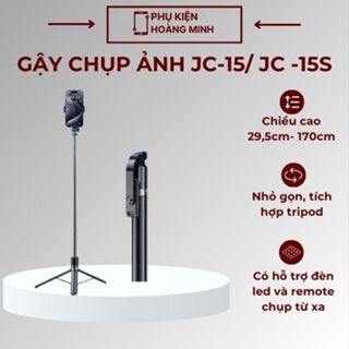 Gậy chụp ảnh tự sướng JC-15 /JC-15S có đèn led dài 1m7, chụp ảnh từ xa bluetooth, tripod hỗ trợ livestream, gậy 3 chân