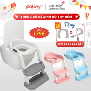 Thang Bô Vệ Sinh Cao Cấp Gấp Gọn Đệm DA PU Siêu Mềm, Thang Bô Bồn Cầu Cho Bé Pakey Tiện Lợi, Màu pastel Sang Trọng
