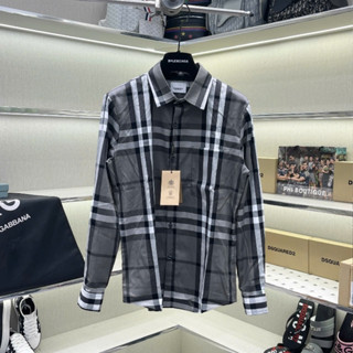 Áo sơ mi kẻ nam nữ dài tay PB lụa cotton hoạ tiết kẻ sọc to xám đen trắng cao cấp boy phố SM200P