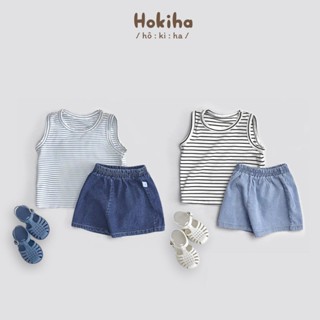 Bộ quần áo ba lỗ cho bé trai bé gái áo kẻ vải cotton co giãn, quần bò mềm mềm mại size từ 8-17kg B14