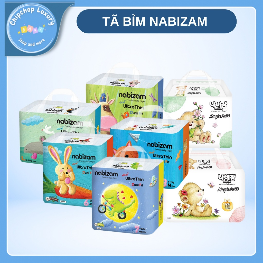 Tã/bỉm Nabizam Hàn Quốc dán/quần đủ size S44/M40/L36/M32/L30/XL26/XXL22/3XL20