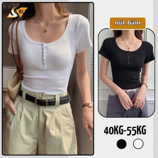 Áo Thun Ôm Tay Ngắn Nút Bấm Chất Thun Gân , Áo Baby Tee Chất Gân Co Giản RUSY