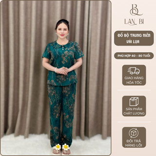 ĐỒ BỘ NỮ MẶC NHÀ TRUNG NIÊN ÁO CÓ CỔ NÚT PHA LÊ QUẦN DÀI CAO CẤP LANBISHOP MS02