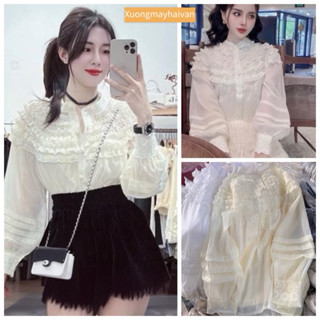 HV - Áo sơ mi voan cổ trụ babydoll siêu hot khuy ngọc