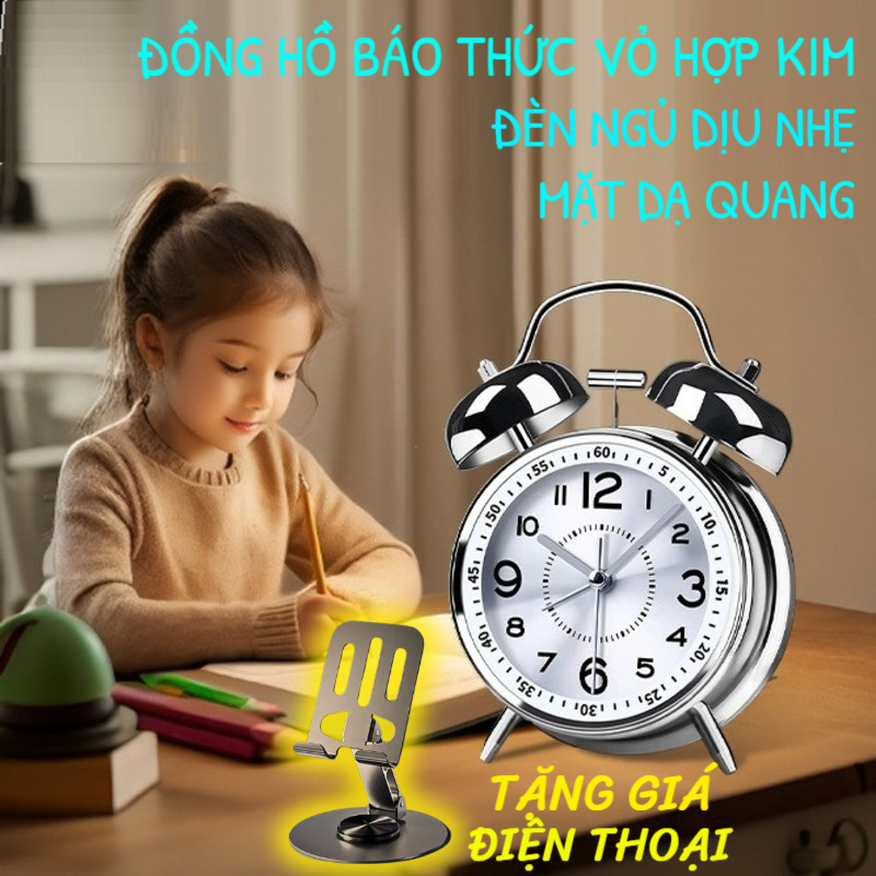 Đồng Hồ Báo Thức Helios Hợp Kim [TẶNG GIÁ ĐIỆN THOẠI] - Có Dạ Quang, Bền Bỉ