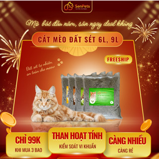 (LOẠI 1) 1OKG Cát Mèo, COMBO 4 BAO 6L Cát Vệ Sinh Mèo Sanpets siêu khử mùi, Tự nhiên An toàn cho Mèo