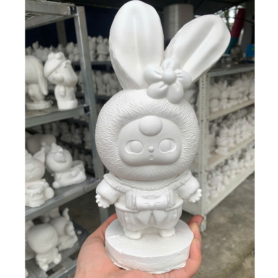 Tượng thạch cao trắng thỏ tai dài baby three cao cho bé tô màu, kích thước 25cm