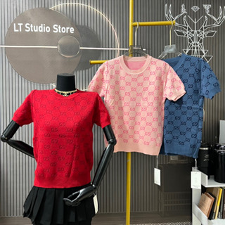  Áo len nữ cộc tay cổ tròn hoạ tiết gc ba màu siêu sang trọng free size len dệt kim mã 899 