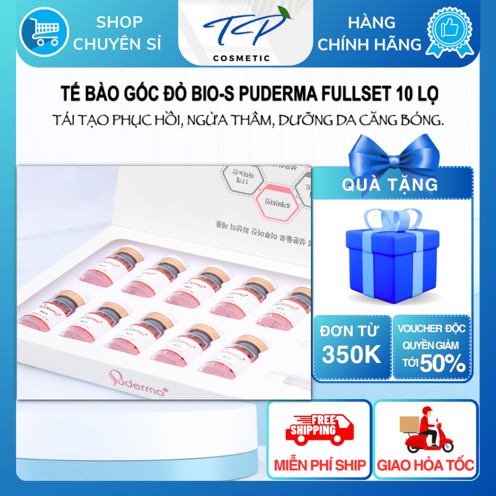 Combo 10 Lọ Tế Bào Gốc Đỏ Puderma Bio-S – Hỗ trợ mờ nám, phục hồi da, dưỡng sáng khỏe tự nhiên