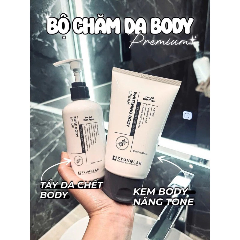 Combo Tẩy Tế Bào Chết Body KyungLab Pure Scrub  250ml, Kem Dưỡng Nâng Tone Body KyungLab Whitening C