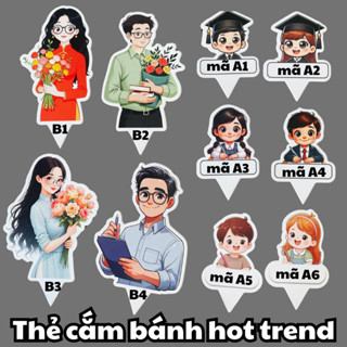 Thẻ cắm bánh kem chibi THẦY CÔ + HỌC SINH hot trend. ( xấp 50 HỌC SINH + 1 THẦY + 1 CÔ+ TẶNG 4 MIẾNG IN CHỮ)