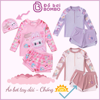 Đồ bơi bé gái tay dài quần đùi 2 lớp áo có dây kéo tiện lợi phối nàng tiên cá đáng yêu