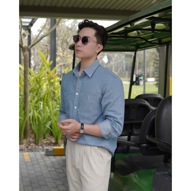 Áo sơ mi denim thời trang nam form rộng phong cách Hàn Quốc S020